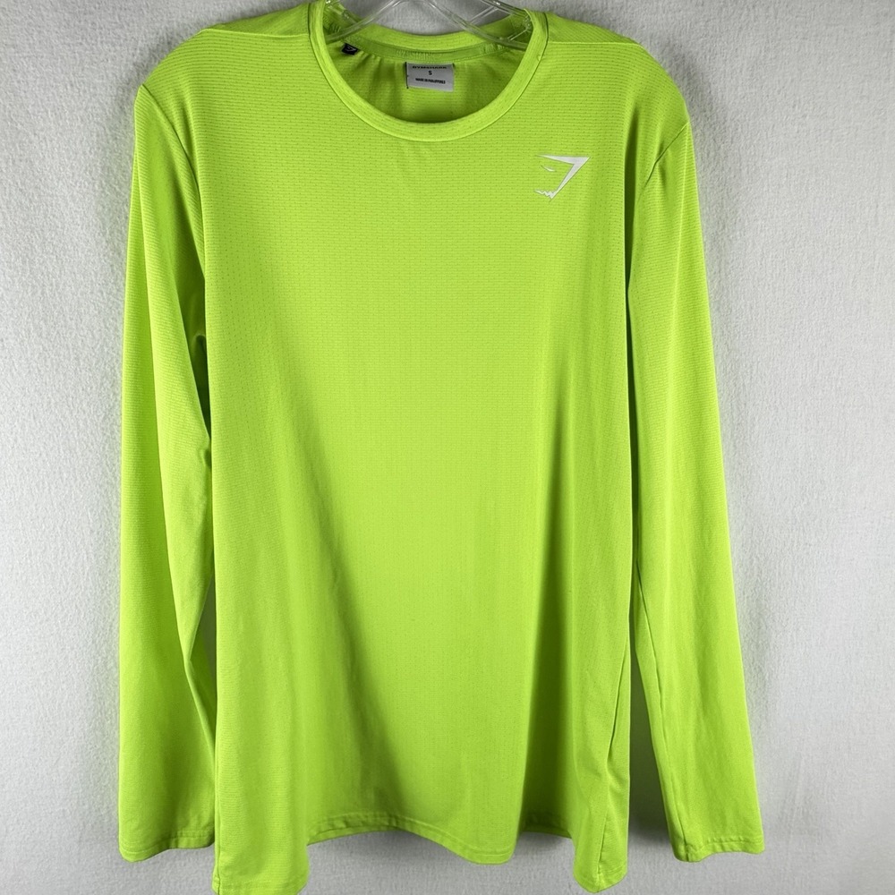 Gymshark Arrival Long Sleeve Tee Men‎ Sz S Neon Green Stretch Performance HiVis